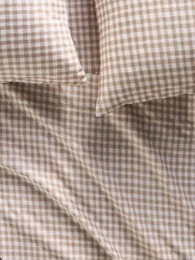 Anthropologie Tan and White Gingham Queen Sheet Set